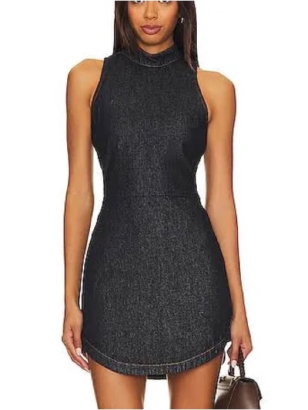 Amanda Uprichard Denim Sleeveless Mock-Neck Mini Dress
